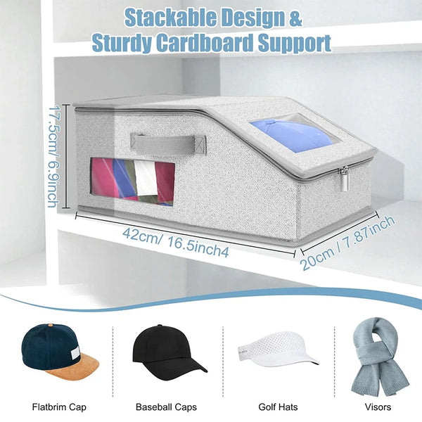 Stackable Fabric Hat Organizer with Clear Window