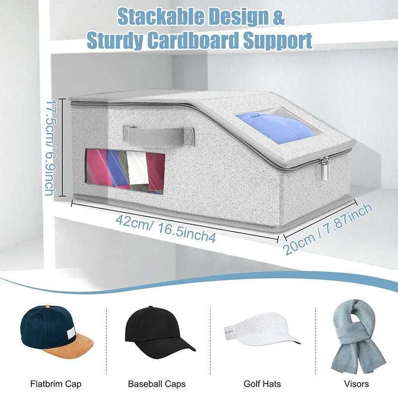Stackable Fabric Hat Organizer with Clear Window