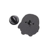 A black enamel pin shaped like a cartoon penguin with a small stud detail.