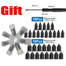 A set of tire repair rubber nails and a tool for repairing punctures in tubeless tires.