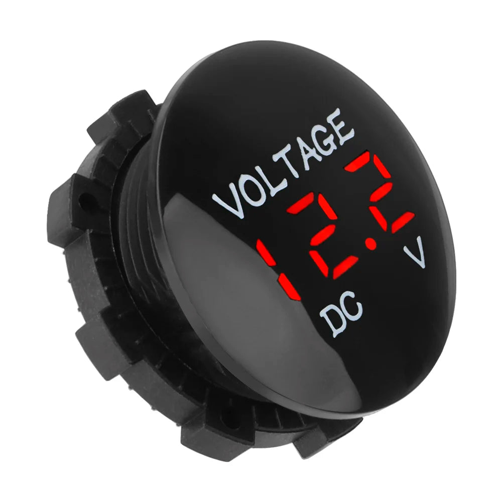 A black LED digital voltmeter displaying 12.2V DC voltage.