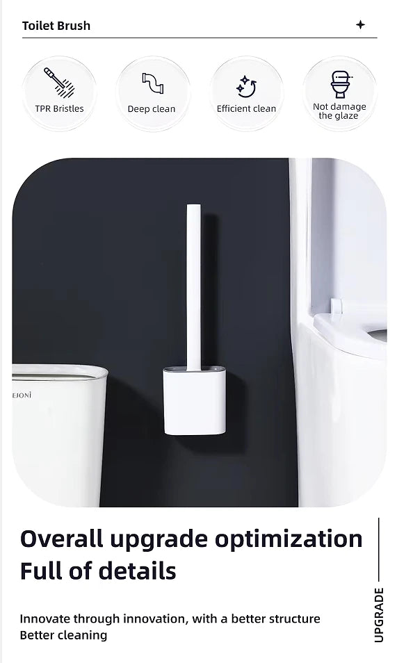Wall-mounted toilet brush set featuring TPR bristles and a silicone head for efficient cleaning.