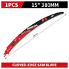 A black curved-edge saw blade with a 15 inch length and 380mm dimension.