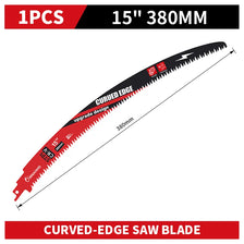 A black curved-edge saw blade with a 15 inch length and 380mm dimension.