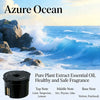 A black smart car diffuser is shown with a blue ocean background and text describing its pure plant extract essential oil fra