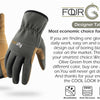 A pair of olive green work gloves shown next to the FORGAM logo and features like breathable, anti-abrasion, and anti-vibrati