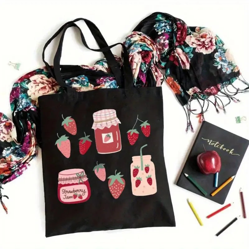Bolso de Lona con Estampado de Fresa
