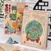 A set of three watercolor and ink painting scenes featuring a pocket cabin, landscape crafts, and nature elements for kids.