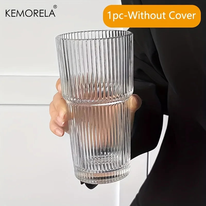 Tumbler en verre rayé de 600 ml avec couvercle