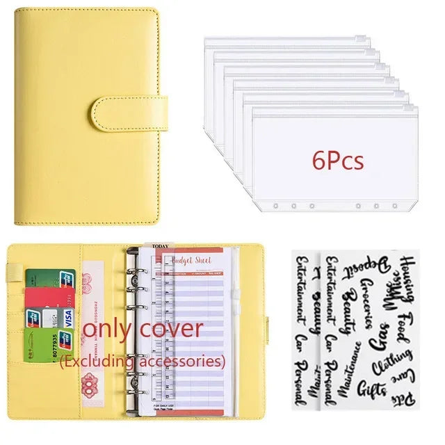 A6 PU Leather Budget Binder with Cash Envelope Organizer