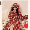 Women's Leopard Print Hooded Flannel Bathrobe