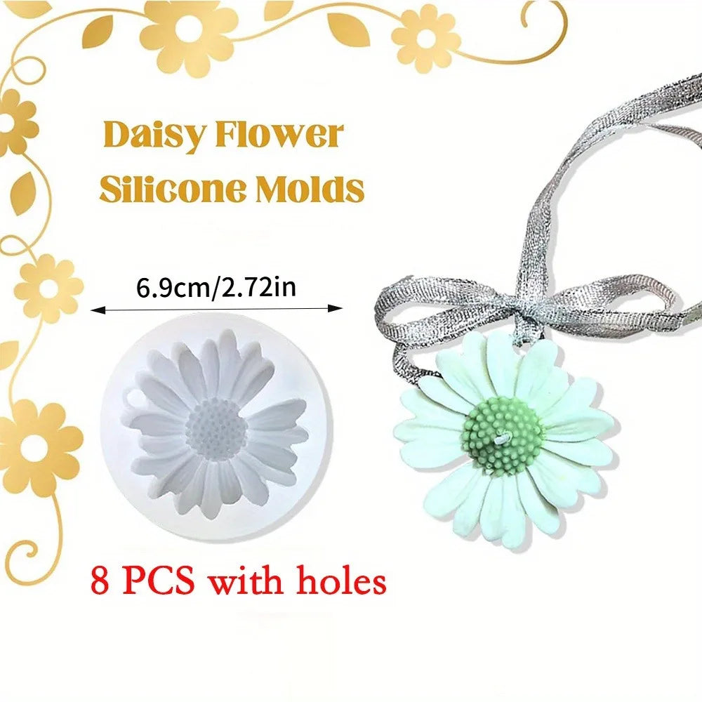 Set of 8 Daisy Flower silicone molds with holes for crafting