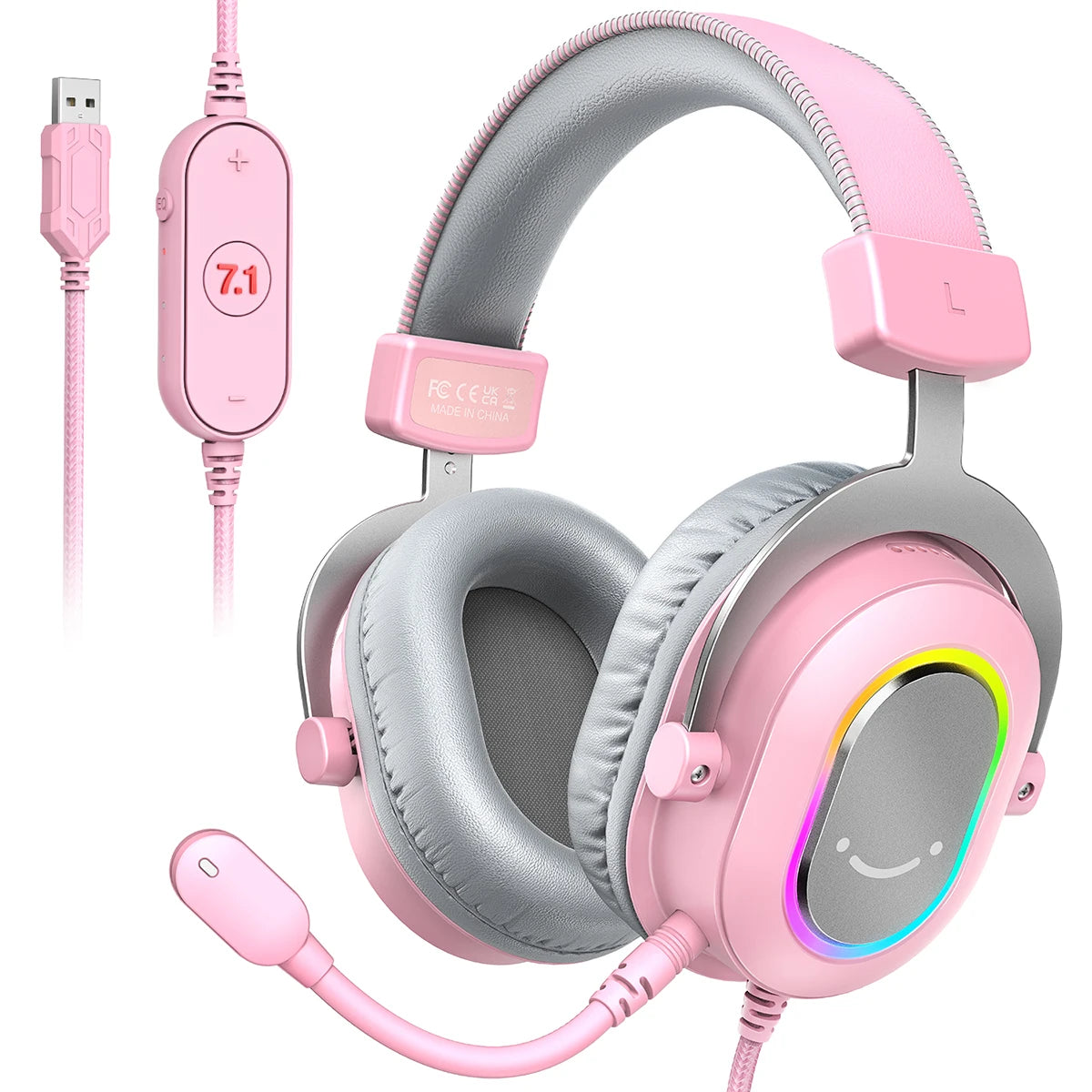 RGB Gaming Headset with 7.1 Surround Sound and Detachable Microphone