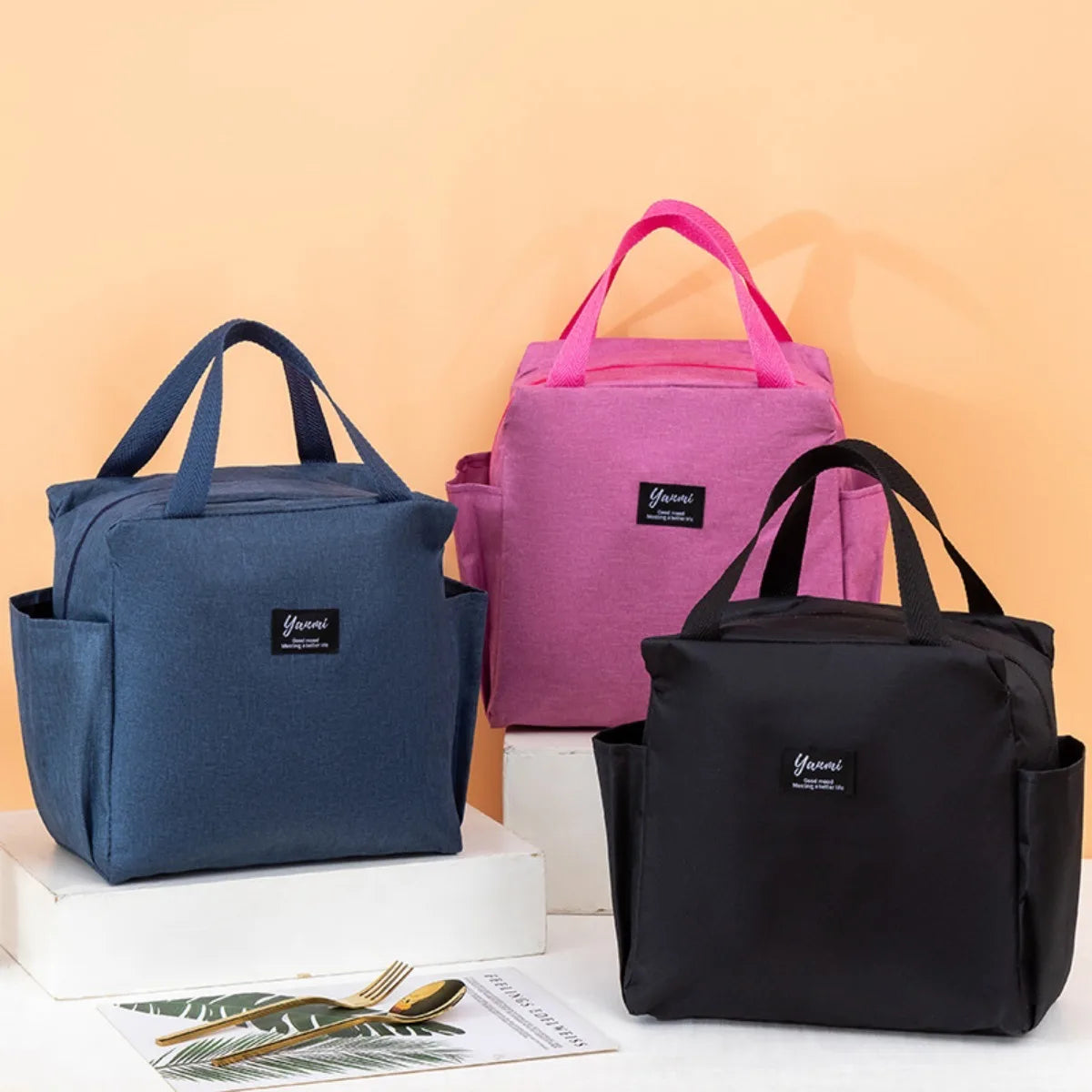 Insulated Canvas Lunch Bag with Double Pockets