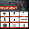 A black cordless electric pressure washer with various accessories including a foam nozzle, filter, and connectors.
