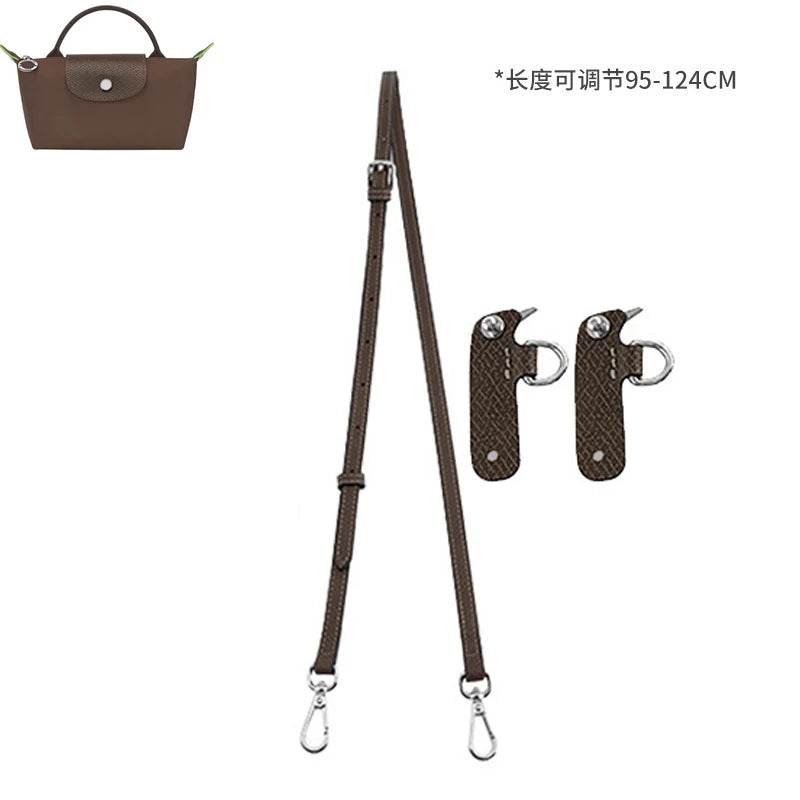 Brown leather shoulder strap for mini bags with adjustable length