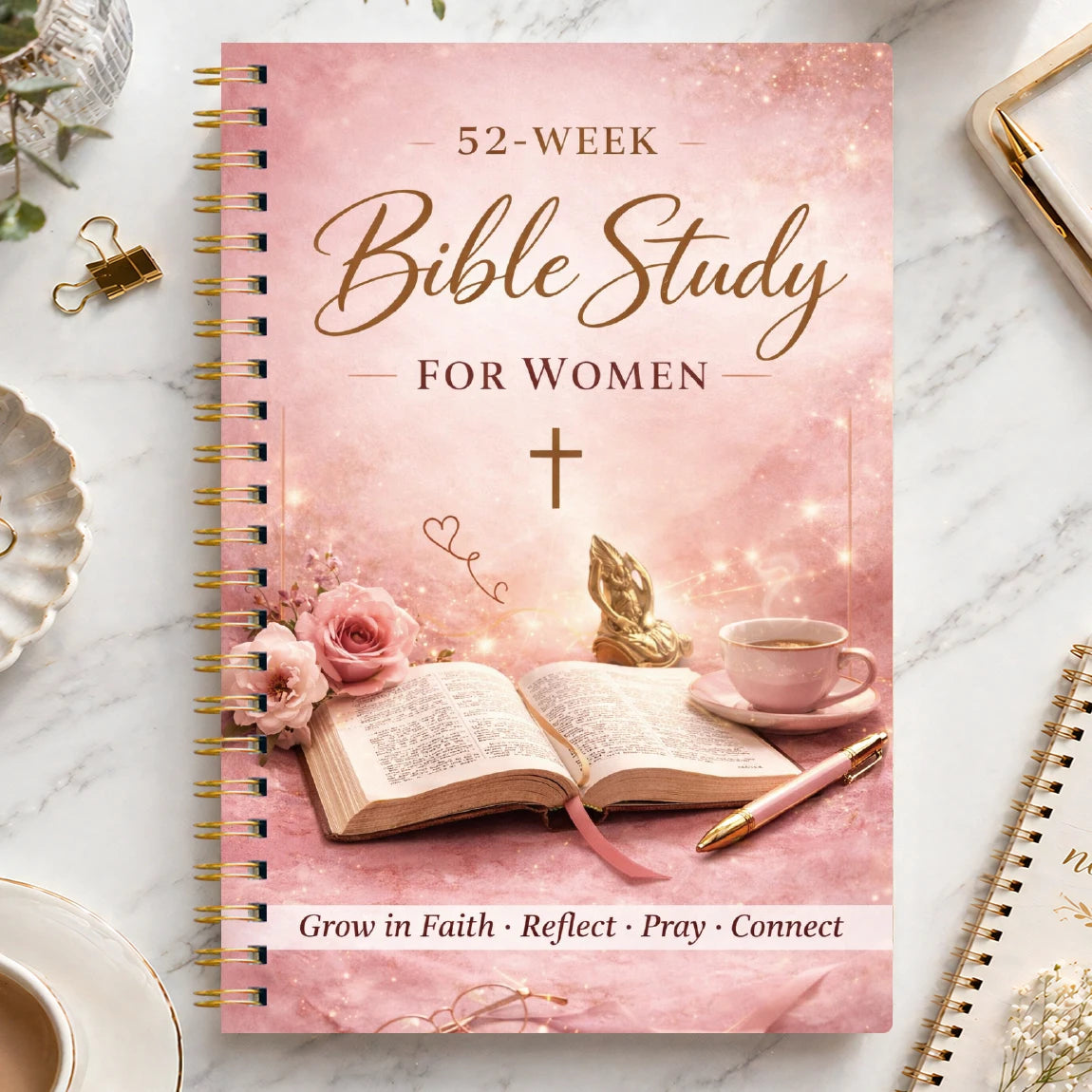 52 Week Bible Study Journal for Women – Guided Faith Planner with Spiral Binding