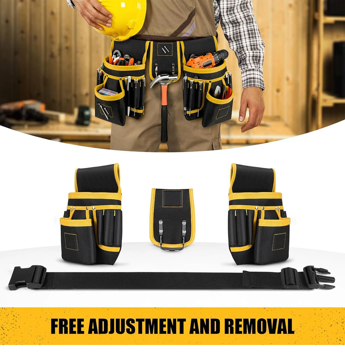 Heavy-Duty Tool Belt with Detachable Pouches & Adjustable Waist Strap