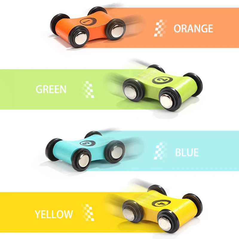 Wooden Push-and-Go Race Cars for Kids – Set of 4 Mini Toy Vehicles