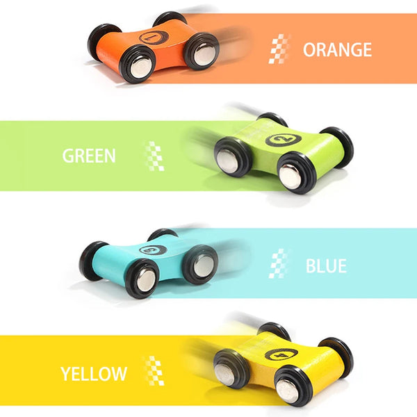 Wooden Push-and-Go Race Cars for Kids – Set of 4 Mini Toy Vehicles