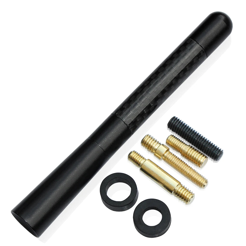 Black carbon fiber short radio antenna with mounting screws and washers