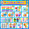 A colorful party pack of sensory fidget toys and stickers including various silicone toys, fidget cubes, and small plastic it