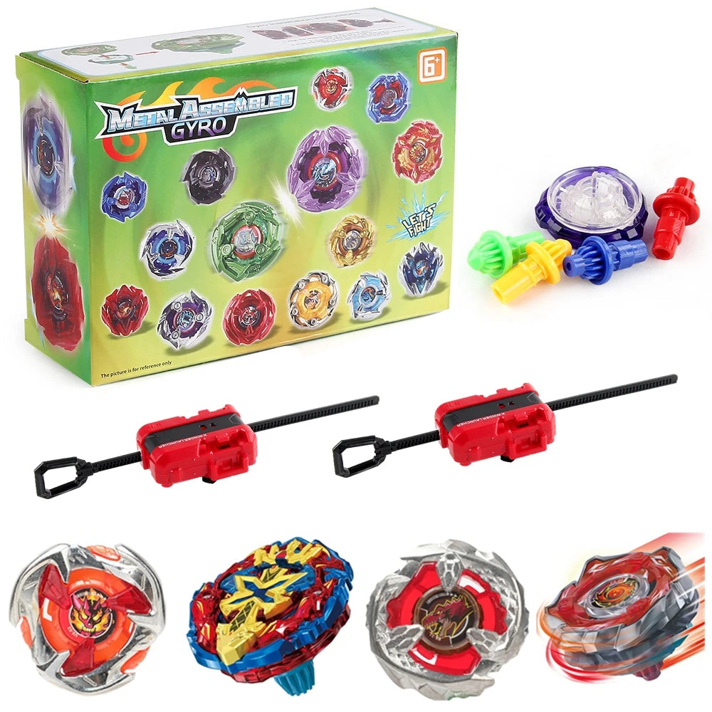 Metal Assemble Gyro spinning top battle set with launchers and various tops