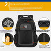 A black laptop backpack featuring strong functional details like a brand logo, padded sections, and Oxford fabrics.