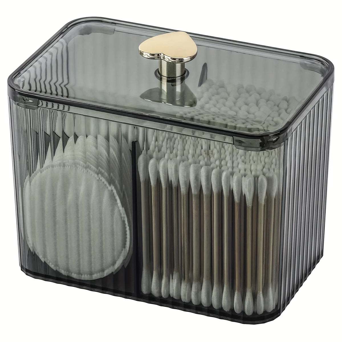 3-Section Clear Bathroom Organizer with Cotton Swab, Pad & Ball Dispenser