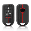 A pair of black silicone car key cases with red accents, showing various lock and hold buttons.