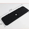Black silicone kitchen sink mat with a faucet splash guard shown with dimensions.