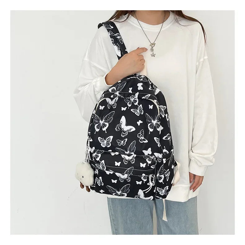 Butterfly Print Canvas Backpack for Women