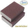 Two brown heavy-duty emery sponges for pots and pans, measuring 10x7x2.5cm.