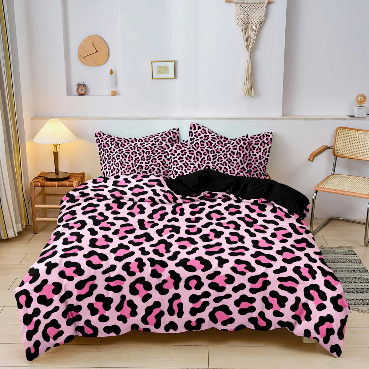 Dark Leopard Print Duvet Cover Set with Two Pillowcases