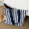 Striped Canvas Shoulder Tote Bag