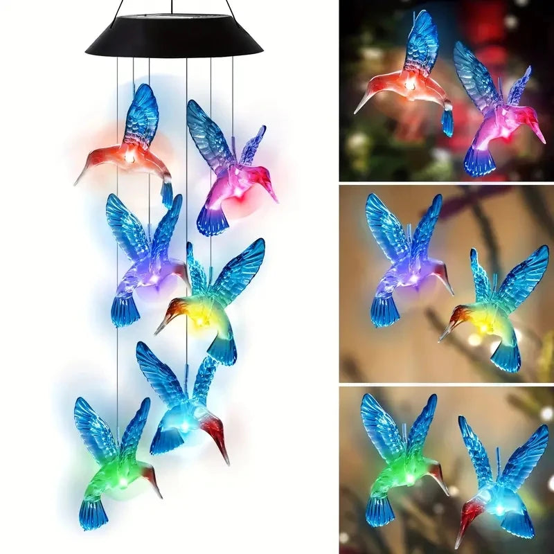 Móvil de Viento con Colibrí y Luz Solar