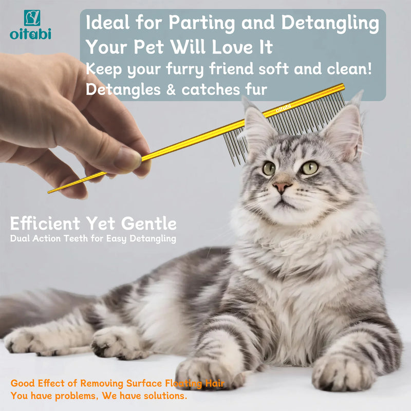 Dual-Length Stainless Steel Pet Grooming Comb