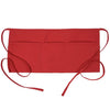 A red fabric waist apron with three pockets and long ties.