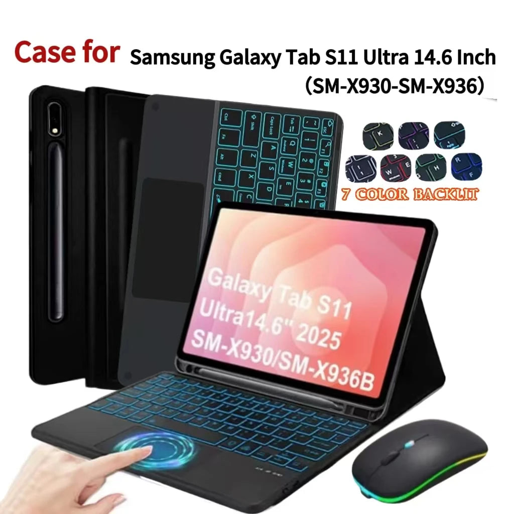 Black case for Samsung Galaxy Tab S11 Ultra 14.6 inch tablet with a keyboard and mouse.