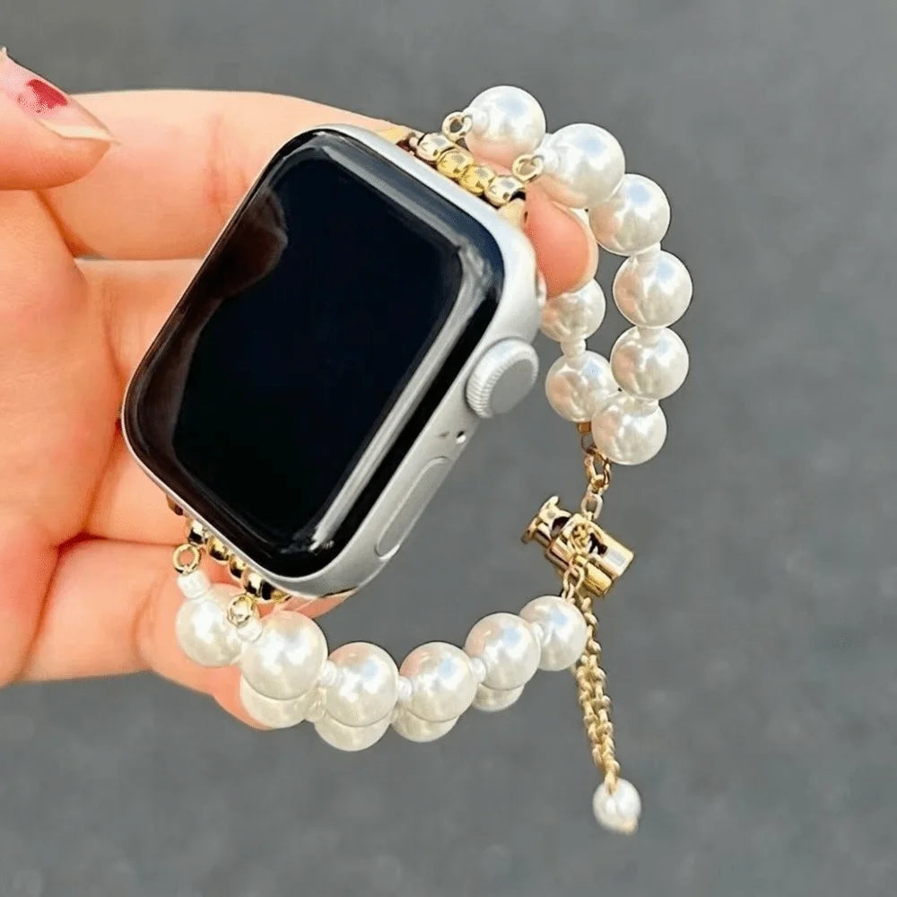 Crystal Bead Watch Strap with Adjustable Metal Link Design