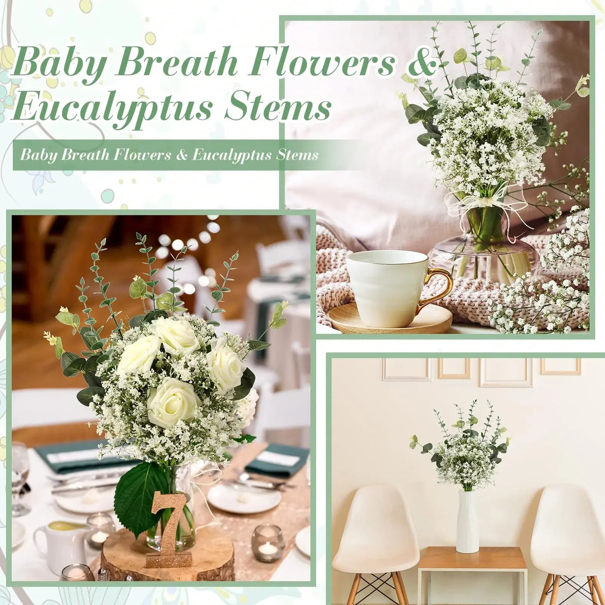 Artificial Gypsophila Baby's Breath Stems for Weddings & Home Décor