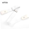 A white no-buckle stretch elastic belt for men and women shown lying flat.