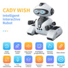 A white intelligent interactive robot toy named Cady Wish with various function buttons displayed below.