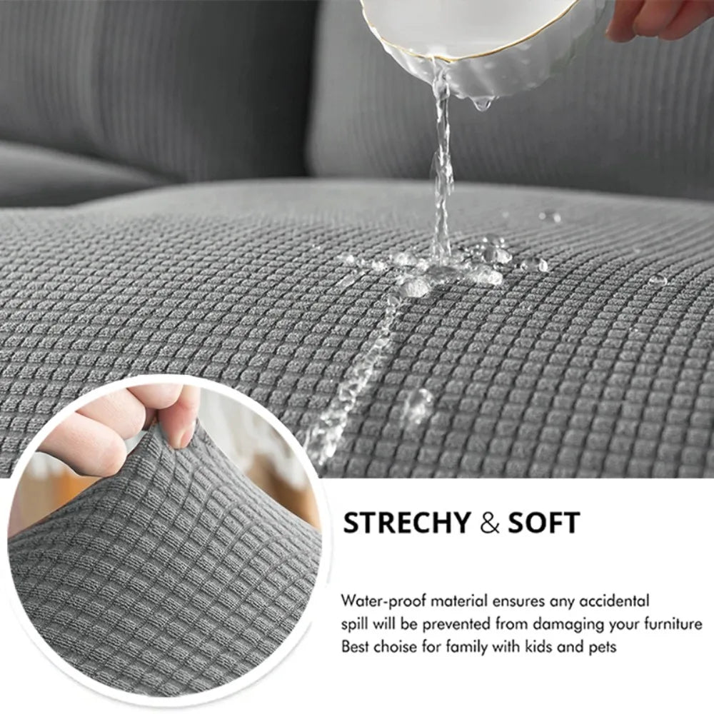 Waffle Jacquard Water-Resistant Sofa Slipcover with Elasticized Fit
