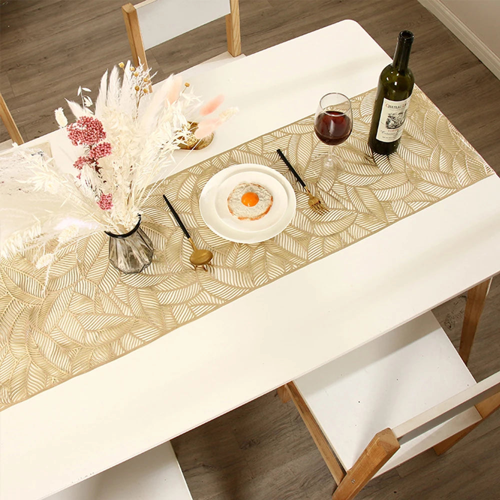 Elegant Hollow Leaf Gold Table Runner for Weddings & Everyday Dining