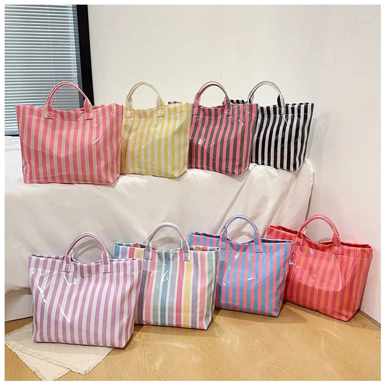 Striped PVC Waterproof Tote Bag for Everyday Use
