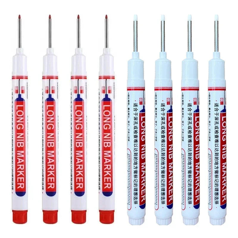 Eight long nib markers for deep holes used in metal and woodworking
