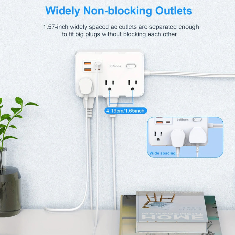 Ultra-Slim Flat Power Strip with 6 Outlets and 4 USB Ports