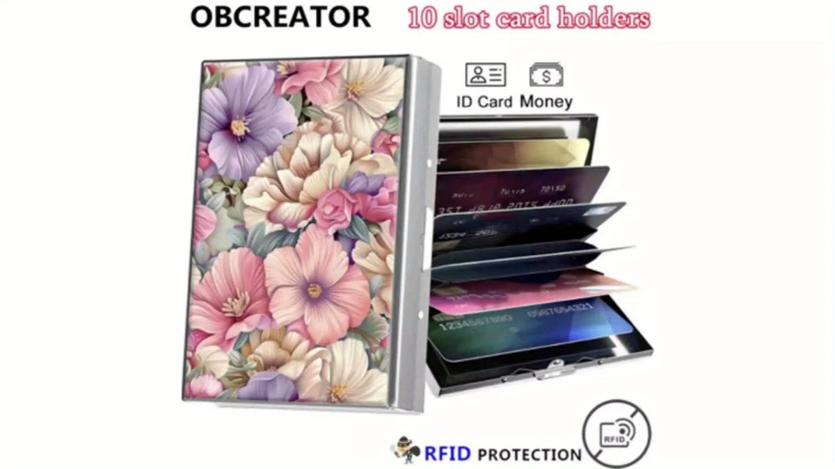 Elegant Floral Metal Card Holder with RFID Protection
