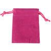 A magenta velvet drawstring jewelry pouch with pink ties.